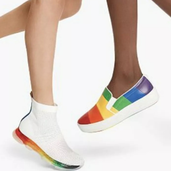 NIB MICHAEL KORS RAINBOW DYLAN LEATHER SNEAKERS Size 7.5 New in Box - Picture 4 of 7